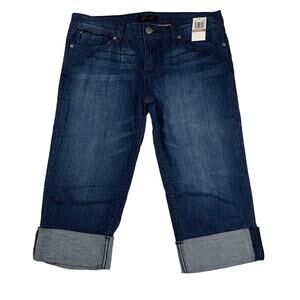 Seven7 Dark Wash Cropped Rolled Cuff Jeans Ink Blue Size 12